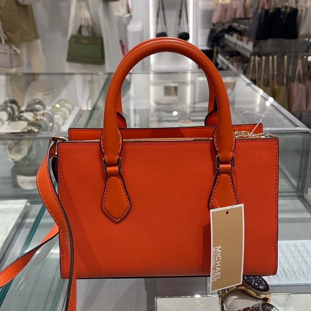 MICHAEL KORS Sheila Small Faux Saffiano Leather Satchel Poppy NWT